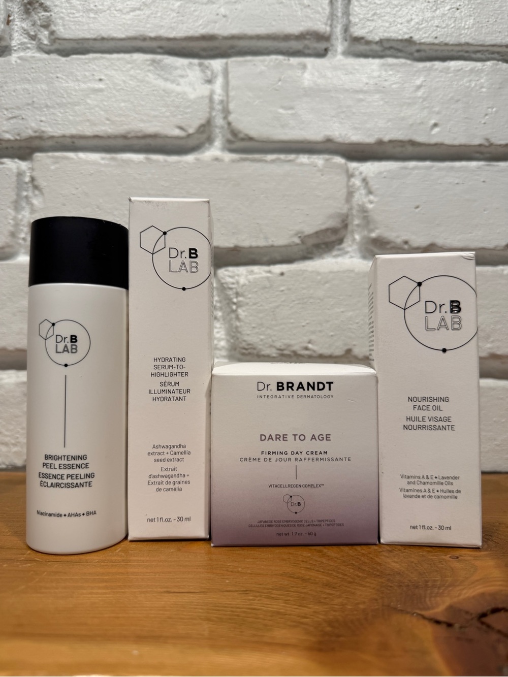 Dr. Brandt Skincare Bundle 4 Pc Brightening Peel Essence Serum Oil Cream NIB